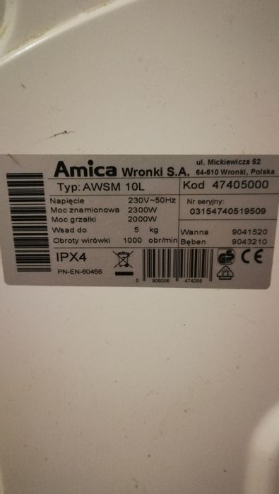 Części do pralki Amica - AWSM 10L
