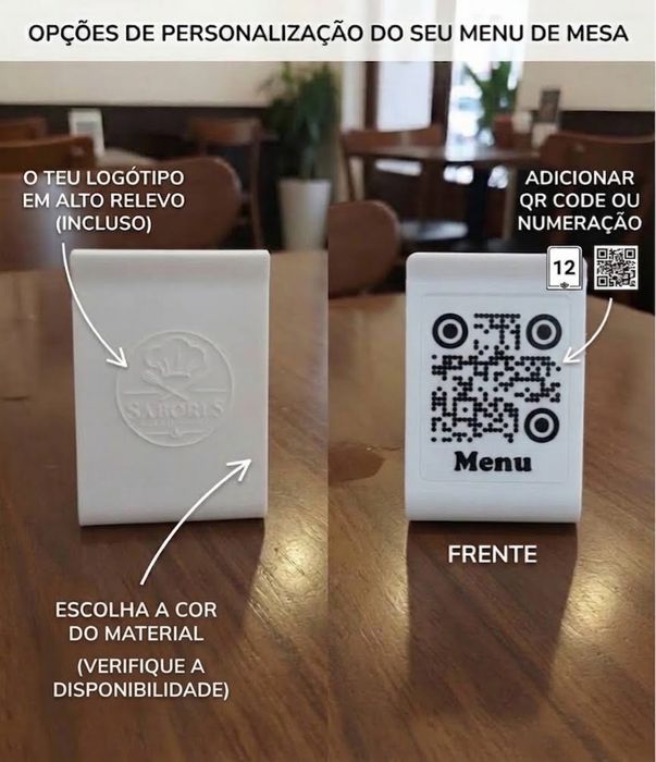 Expositores / Menus de Mesa Personalizados com QR Code e Logótipo