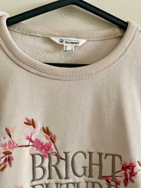 Sweat-shirt Cortefiel beige rosado, bordada. Ecológica. Original !