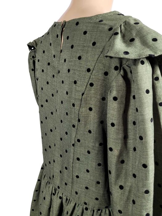 Nowa sukienka khaki 38,M Primark wzór kropki groszki falbany bufki
