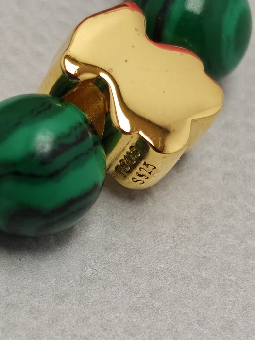 Bransoletka 17,19 z malachitów z misiem żółte srebro vermeil 925