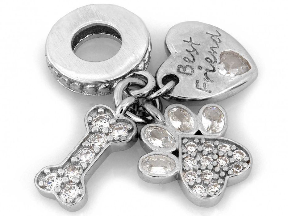 Zawieszka srebrna charms na bransoletkę dla miłośniczki psów łapa kość
