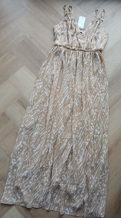 Beżowa sukienka maxi letnia na ramiączkach Reserved / rozmiar M