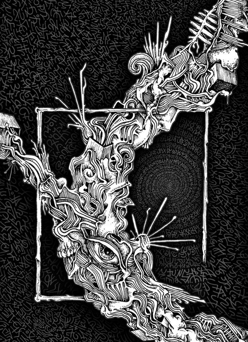 Obraz "POZA RAMĄ" 40x30 Abstrakcja Surrealizm  Polska grafika w ramie