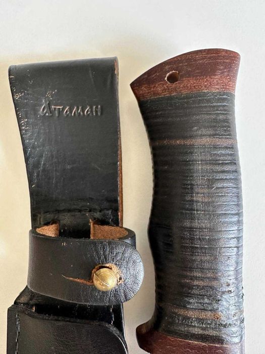 Златоуст Атаман ЭИ-107 Ніж мисливський 34,5 см з шкіряним чохлом для полювання сталь 40Х10С2М рукоять набірна береста