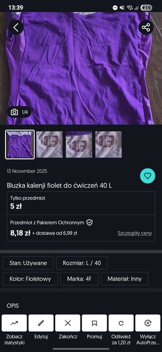 2 bluzki sport fiolet i kolory