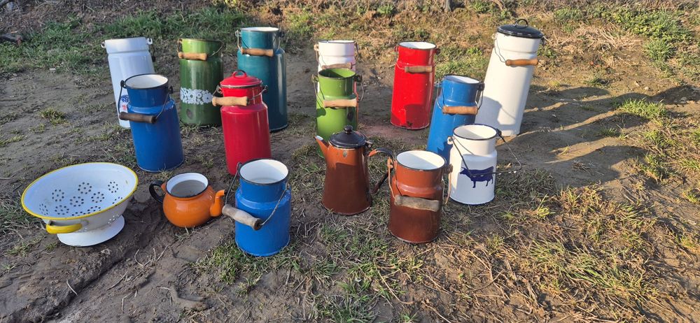 Kanka dzbanek imbryk Emalia  prl retro loft prl starocie donica wazon