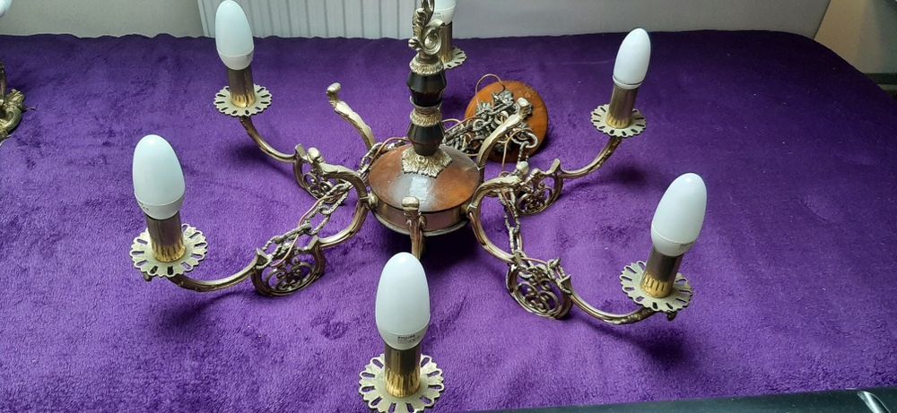 Żyrandol mosiężny, lata 80-te, stylowy