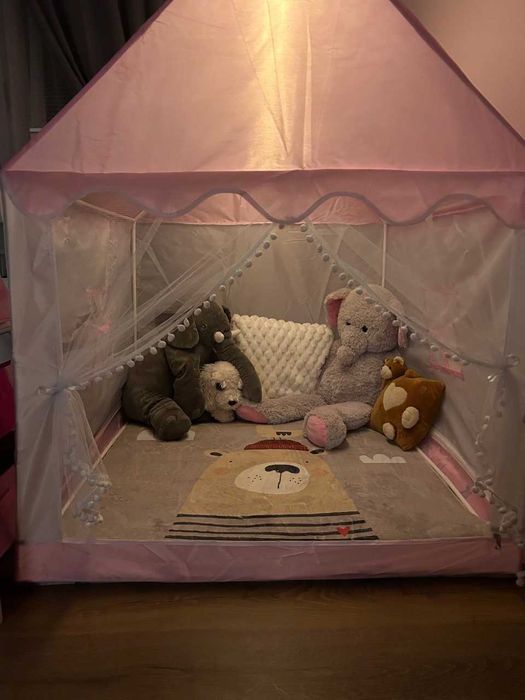 Namiot Domek dla Dzieci Zamek Pałac do Pokoju Ogrodu + Lampki LED Róż