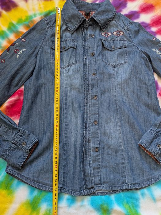 Рубашка з вишивкою, джинсова, для дівчинки. Р.152
