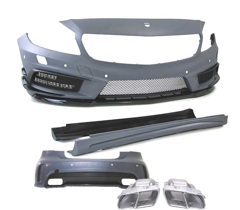 KIT CARROÇARIA PARA-CHOQUES MERCEDES AMG A45 CLASSE A W176 COM PDC + LAVA-FARÓIS + PONTEIRAS
