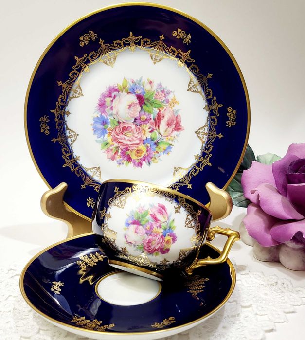 Антик Rosenthal чайное трио 1930-е, глубокий кобальт,золото, Rosalinde