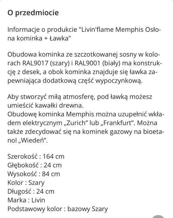 Obudowa kominka z ławka Memphis