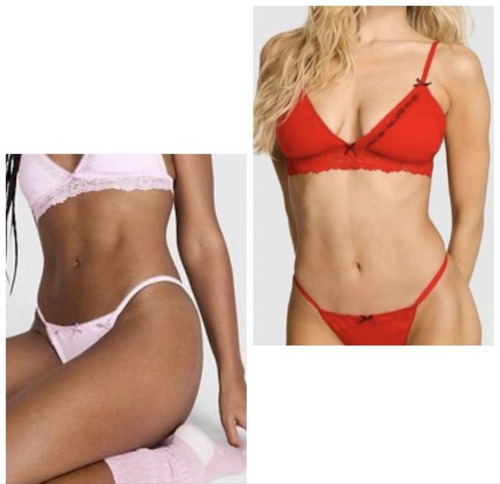 Подарунковий лімітований  комплект білизни Victoria's Secret Pink бралет і трусики стрінги  S, M