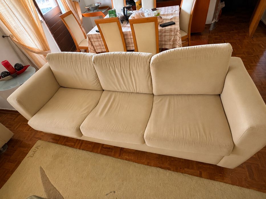 Sofá-Cama de 3 Lugares em Tecido Bege