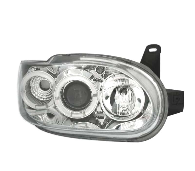 FARÓIS FRONTAIS ANGEL EYES PARA FORD ESCORT 95-99. FUNDO CROMADO