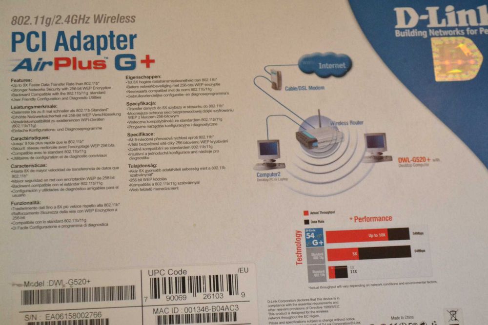 karta WIFI PCI wireless card D-LINK DWL-G520+ pudełko sterowniki