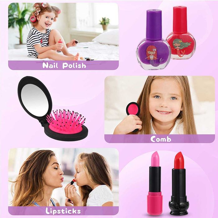 Maquiagem para meninas, 27 peças de brinquedo de maquilhagem lavável