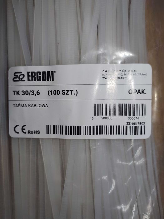 Opaska zaciskowa Ergom taśma, trytytka 3,6 x 300