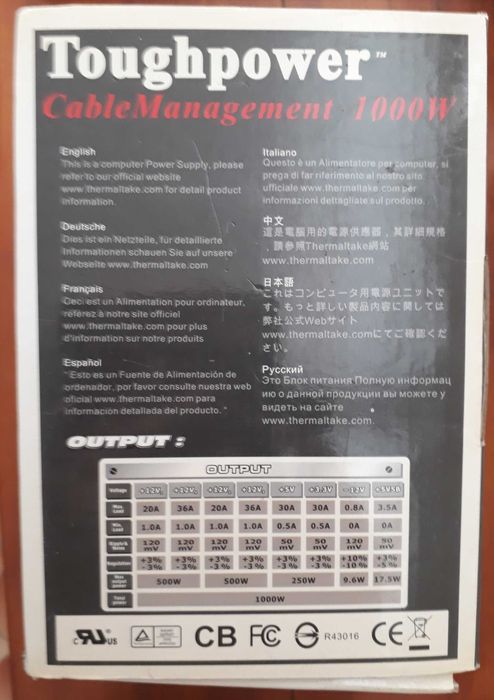 Fonte de alimentação – Thermaltake Toughpower Cable Management 1000 W – W0132 - Active PFC
