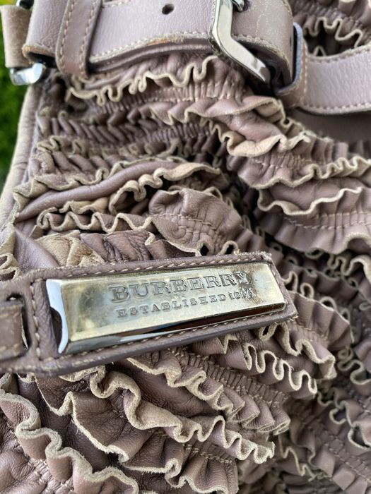 Burberry Ruffled Lowry Tote - Pleated Leather - Dark Mauve/Brown