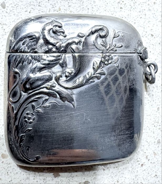 Beautiful antique phosphor lamp - motif of a griffin with silver plating
