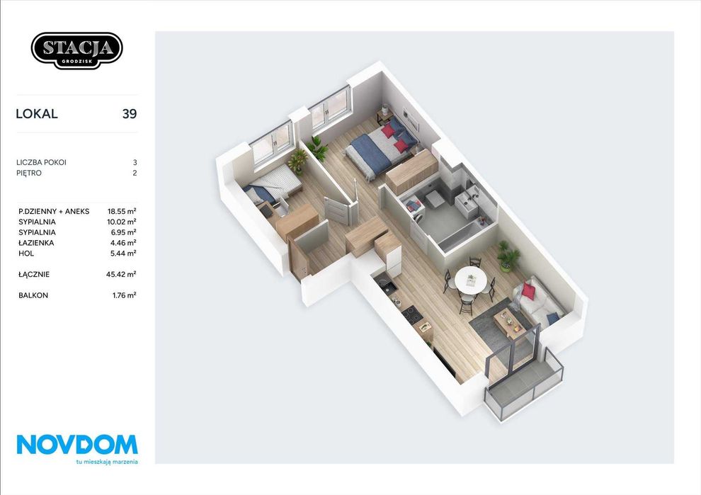 3 pokojowe mieszkanie 45 m² z balkonem w Grodzisku Mazowieckim w wyjątkowej ofercie! - Widok 6
