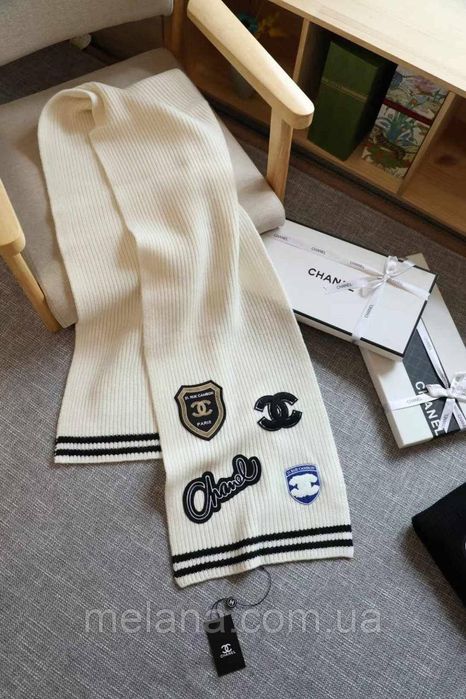 Стильный женский шарф Шанель черный белый жіночий шарф чорний білий