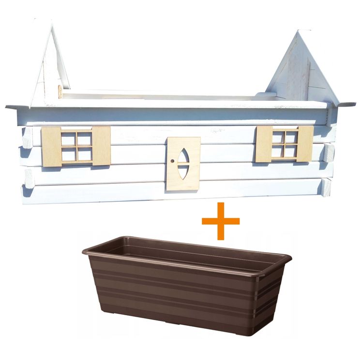 Drewniana skrzynka Doniczka  Donica 47 cm Biała + wkład Gratis