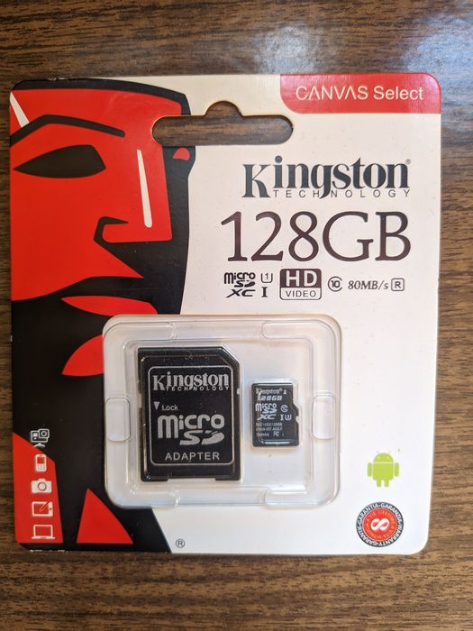 Продаю карту памяти Kingston 128GB Canvas Select microSDXC I (в комплекте с адаптером SD).