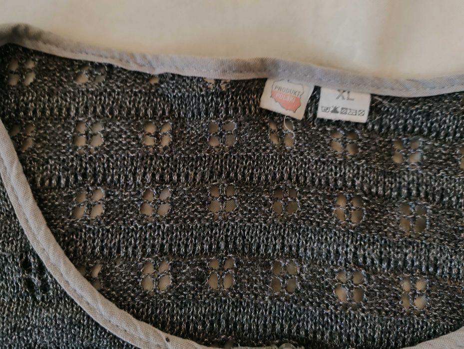 SUPER CENA Piękny sweterek XL kardigan narzutka ażurowy len + wiskoza