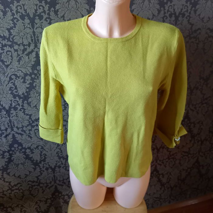 miodowy elegancki sweter bluzka z diamencikami ozdoby koraliki