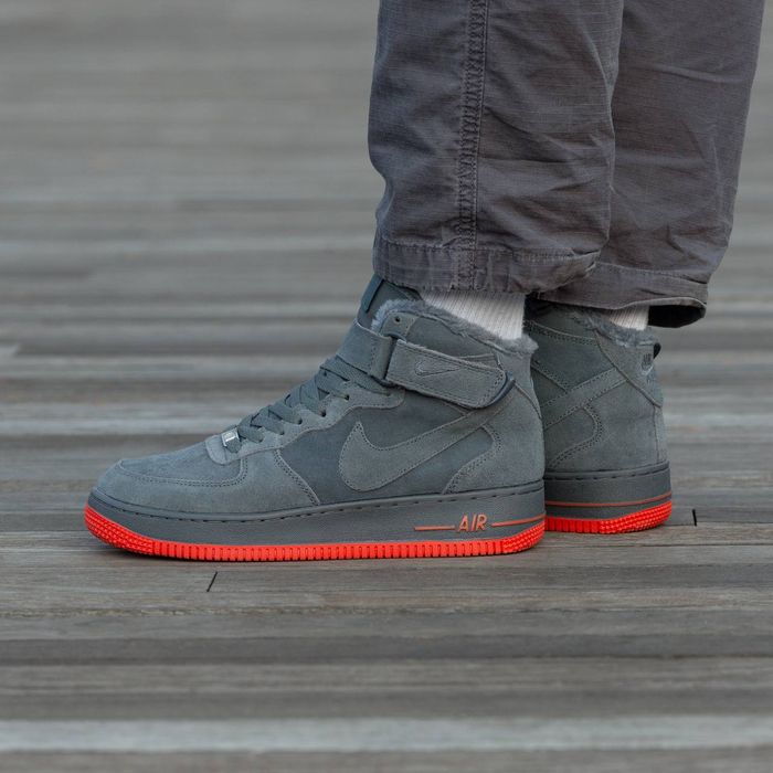 Кросівки з хутром Nike Air Force Winter Grey - Red premium зимові | Кроссовки Найк чоловічі жіночі