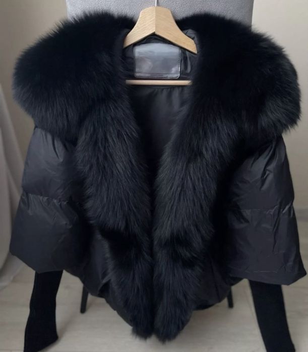 Пуховик куртка авто леди  натуральный пух мех  лиса песец чернобурка