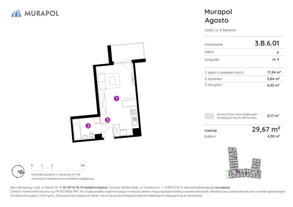 1-pokojowe mieszkanie 29 m² + balkon - Widok 2