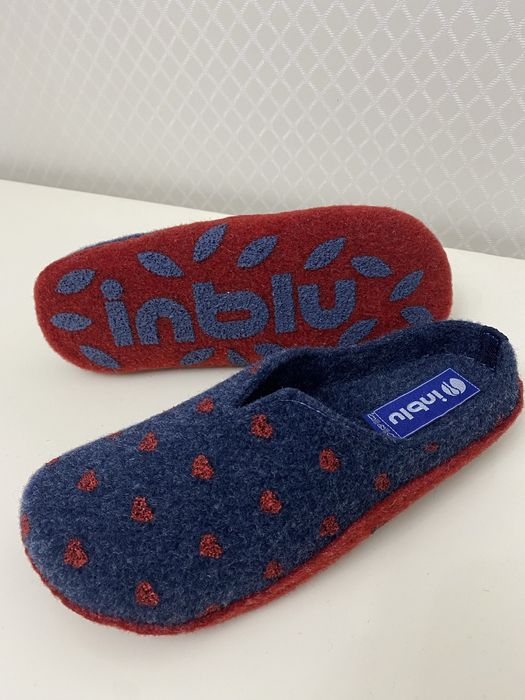 Жіночі повстяні (войлок) тапочки Inbli,бежеві та сині.Розмір у розмір.