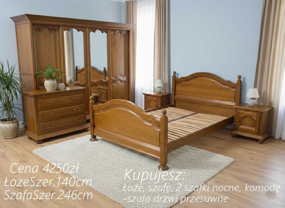 Piękna Sypialnia Dębowa / Meble / Łóżko / Szafa Komoda Szafki Nocne