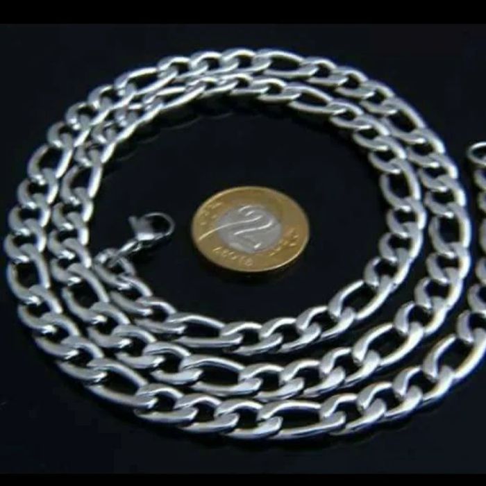 Posrebrzany gruby łańcuszek splot figaro  szeroki 1.1cm  stal