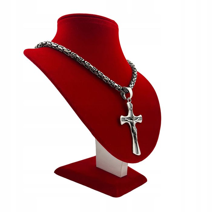 Srebrny Męski Łańcuszek Splot Królewski+duży Krzyż / Zestaw Oksydowany