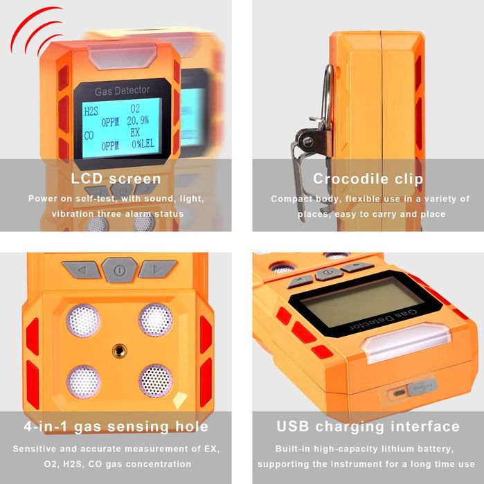 Detector de gás portátil 4 em 1 Scondaor, detector de vazamento de gás