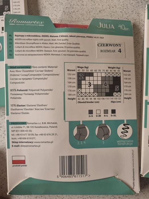 Rajstopy mikrofibra w rozmiarze 4 czerwone fioletowy granat