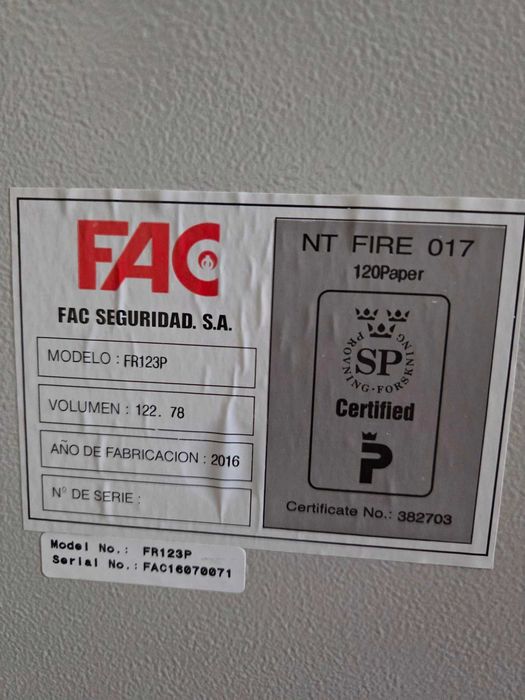Cofre Forte Antifogo FAC FR123P