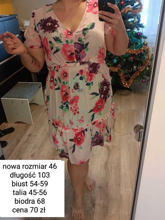 sukienka w kwiaty z falbaną 46