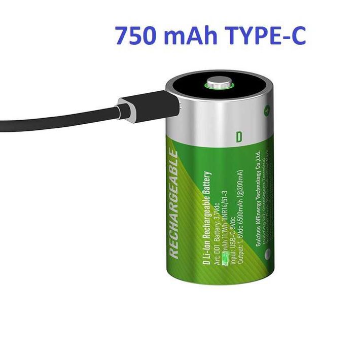 Батарейка CR123A з входом TYPE-C 750 mAh,CR123A,123,16340Акумулятор