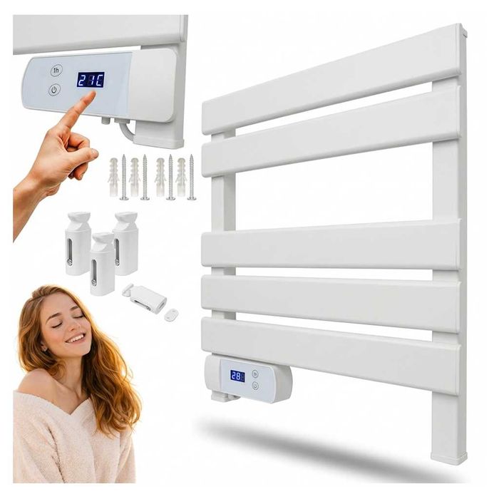GRZEJNIK ŁAZIENKOWY 150W elektryczny LCD suszarka do ręczników biały