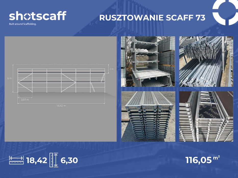 Rusztowanie elewacyjne stalowe nieużywane 6,3 m x 18,42 m =115 m2 BAUMANN nowe kompletne