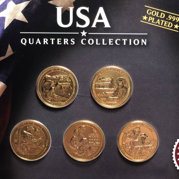 USA Quarters Collection 2017 Denver (Gold Plated) — набір 5 монет, оригінал