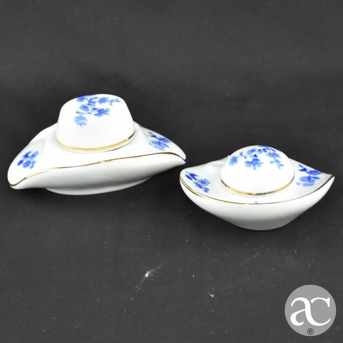 Conjunto de 2 caixas com tampa Porcelana Vidal Arte, forma de chapéu