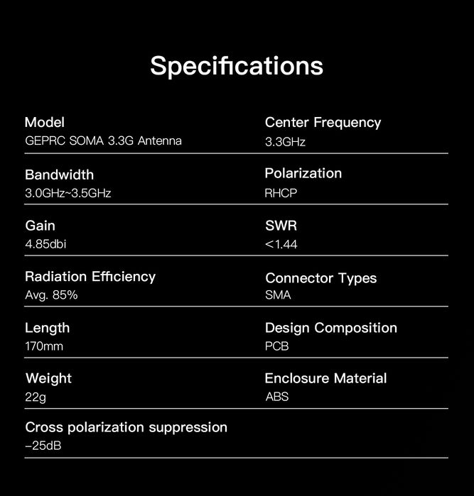 Антена GEPRC Soma 3.3G RHCP FPV, SMA