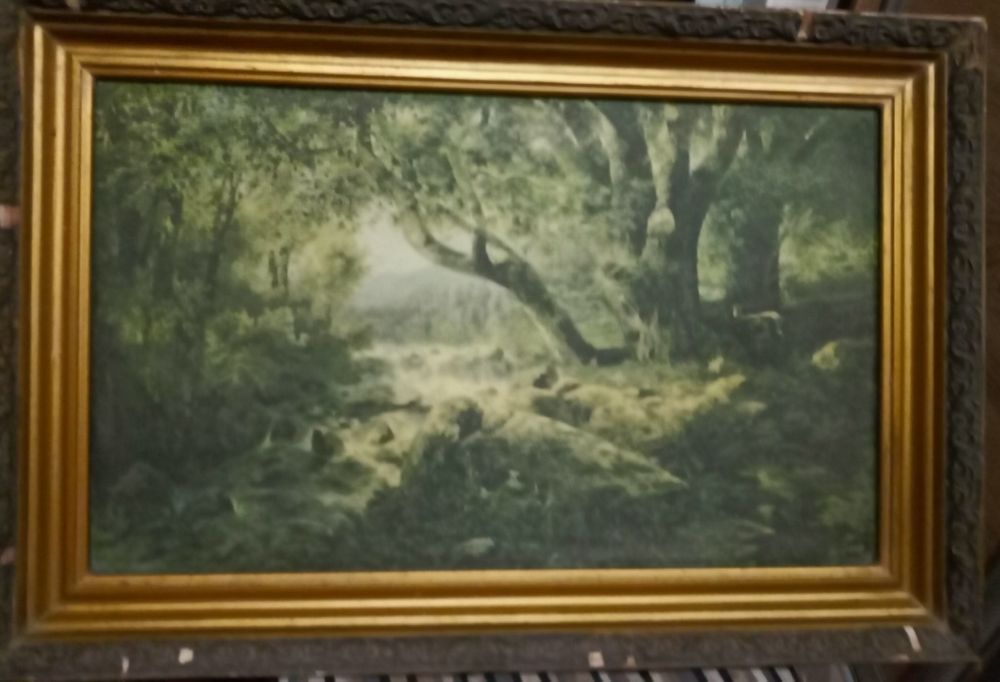 Картина  в стиле ретро. Примерно  1950-1960 гг. Пейзаж- озеро,лес.